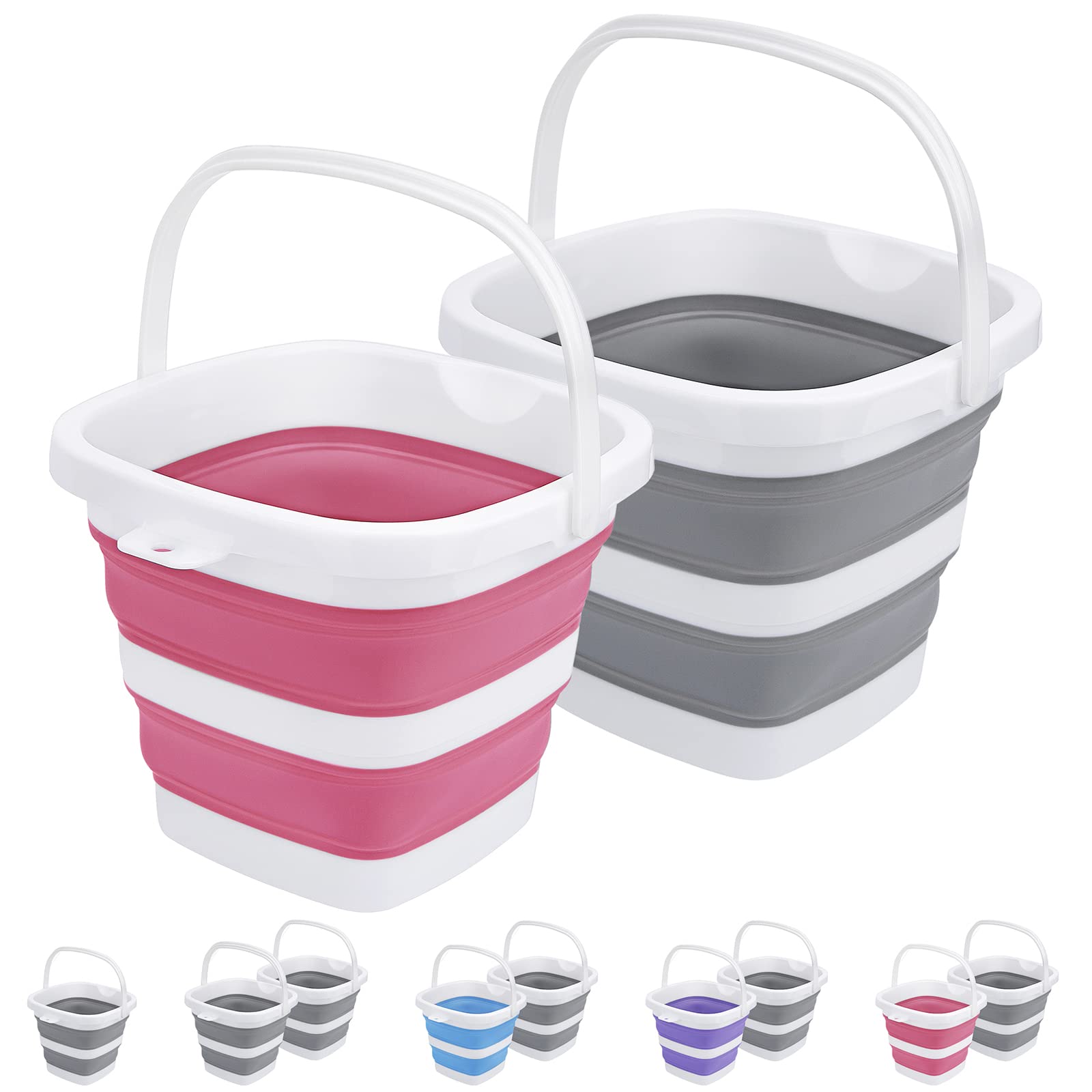Photo 1 of 2 Pack Collapsible Buckets 5L 1.3Gallon Small Cleaning Bucket for Household Portable Plastic Bucket Outdoor Car Washing Tub Foldable Camping Beach Sand Water Pot Pail Space Saving Square Grey and Pink