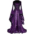 Womens Renaissance Costumes Princess Dress Trumpet Sleeve Lace up Corset Waist Floor Length Victorian Vintage Dresses