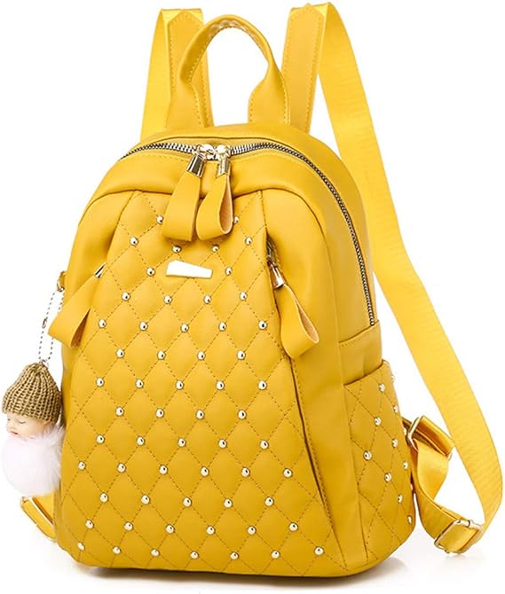 Amazon Co Jp Naczhlovell リュック レディース リュックサック大容量 防犯 防水 軽量 大人 女子 おしゃれ リベット バックパック背面ポケット 通勤 通学 旅行 可愛い Puレザー イエロー 服 ファッション小物