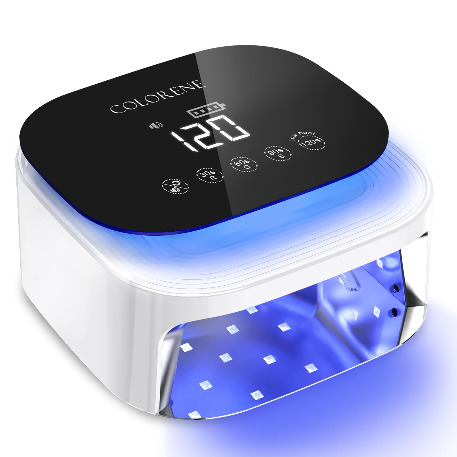 Cordless UV LED Nail Lamp, 60W Rechargeable Nail Dryer Gel Polish Light, Intelligent Auto Sensor LCD Display Nail Lamp, Portable 30 Beads Led Nail Light with 4 Timer Setting