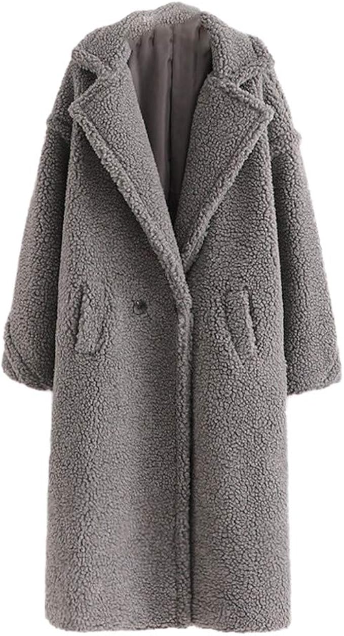 wkdthvb Autumn Winter Women Gray Teddy Coat Thick Warm Cashmere Jacket