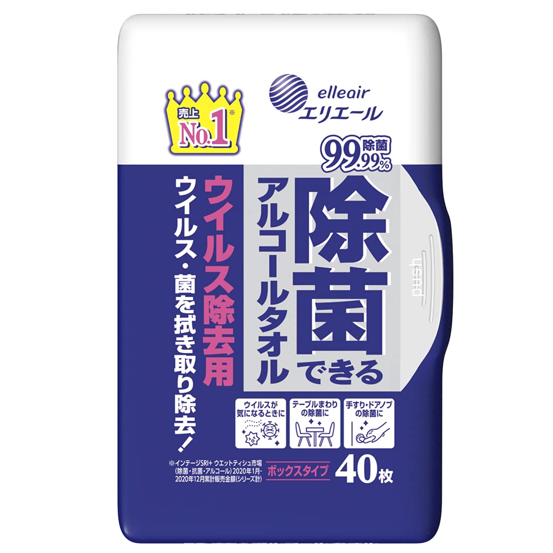 エリエール 除菌できるアルコールタオル ウイルス除去用 ボックス本体 40枚商品画像