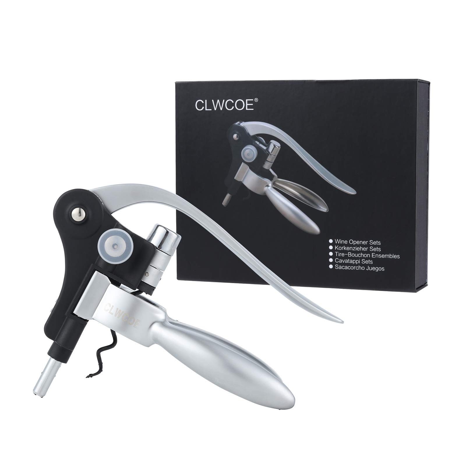 CLWCOE Corkscrew,Manual Wine Opener Lever Arm,Bottle Opener Kit Packed in Gift Cardboard Box,Wine Accessory Set with Wine Opener,Pourer,Stopper,Aerator,Foil Cutter,Drip Ring,Vacuum Pump,Spare Screw