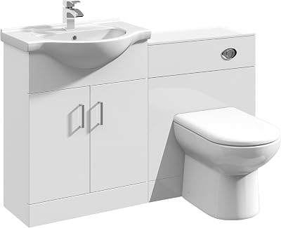 VeeBath Linx 1250 Vanity Unit Set & Toilet, Soft Close, White Finish