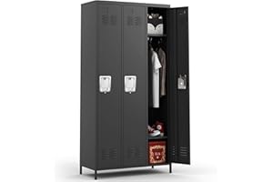 BIZOEIRON 3 Doors Locker Storage Cabinet, Metal Locker for Employees, 72" Tall Lockers for Office School Gym Home, Require Assembly (Black)