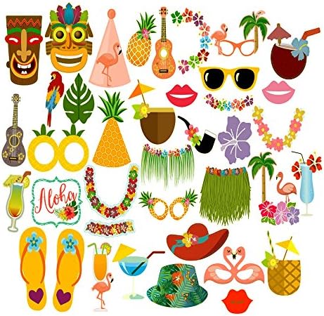 KKONETOY Luau Photo Booth Props Kit,Fiesta Photo Booth Props - 36 Pack Party Camera Props Fully Assembled,Hawaiian Decorations/Tropical/Tiki/Summer Pool Party Decorations Supplies