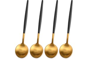 5.1 Inches Matte Gold Coffee&Tea Spoons with Black Handle,Small Gold Demitasse Spoons,Mini Stirring Spoon for Espresso,Set of
