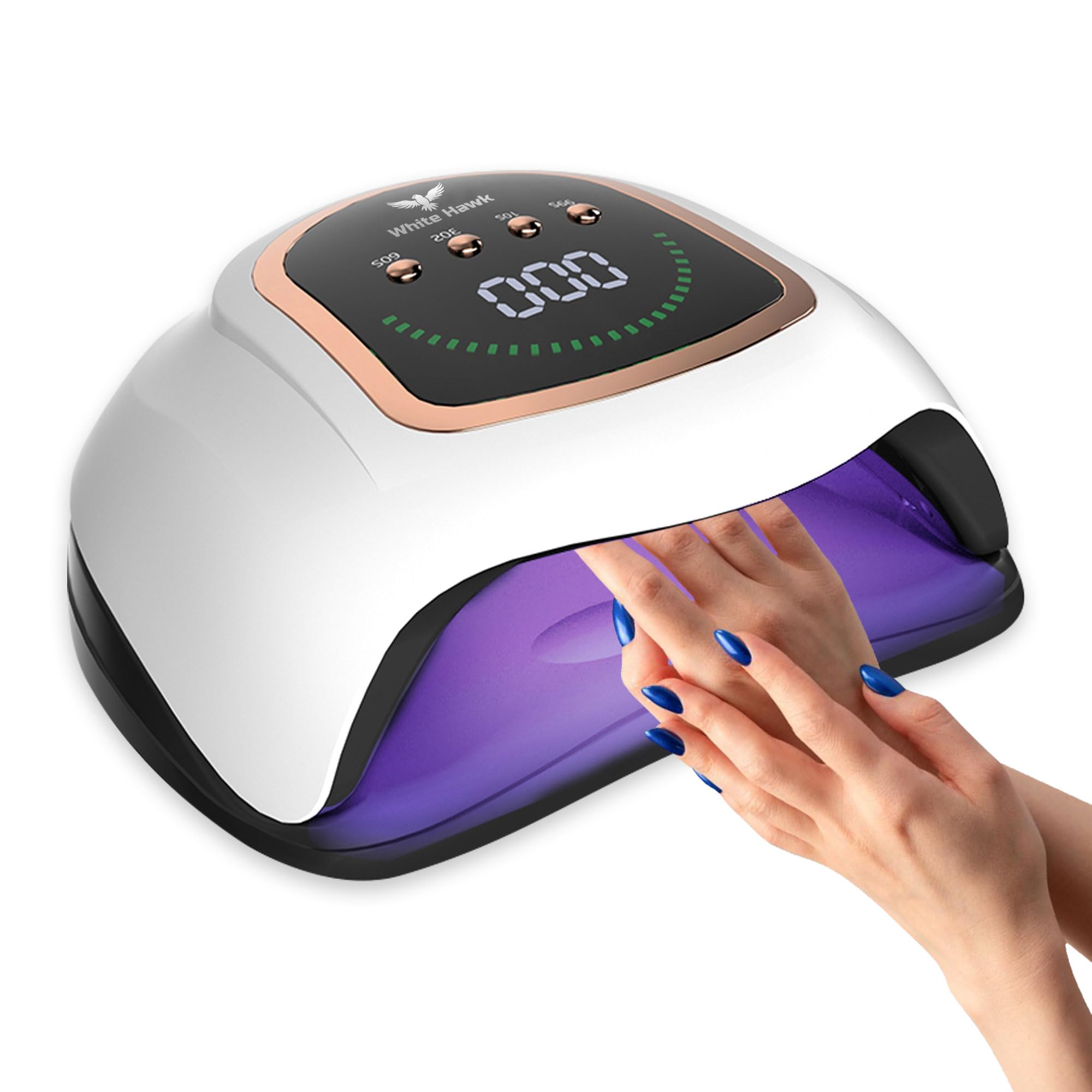 White Hawk UV Lamps for Gel Nails / 300W UV Nail Lamp with 72 Beads, Large LED Display, Auto Sensor and 4 Timer Settings for Fingernails and Toenails/UV Nail Lamp for Home and Salon Use