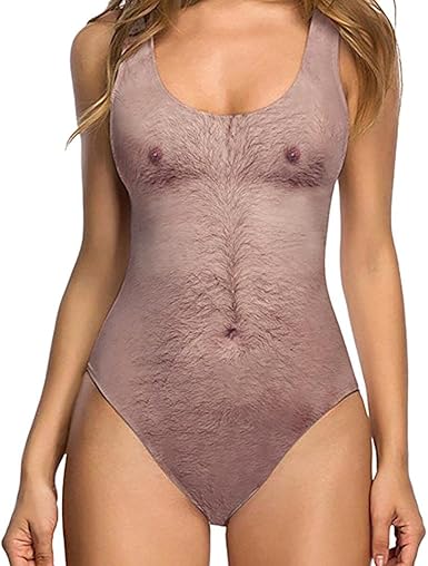 Amazon Com Women S Funny Chest Hair Print One Piece Monokini