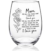 Futtumy Thank You Mom Stemless Wine Glass, I Love You Mom Gifts for Mother, Unique Birthday Mothers Day Christmas Sentimental Gifts, Mothers Day Glass Gift from Daughter Son, 17 Oz