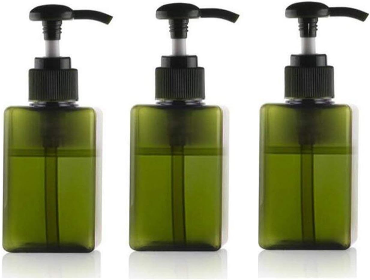 3PCS 100ml Green Empty Refill PET Plastic Pump Bottles with Pump Top Shampoo Shower Soap Gel Jars Storage Containers Dispensers for Makeup Cosmetic Toiletries Liquid