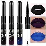 evpct 3Pcs Dark Blue Black Purple Matte Lip Liner