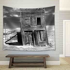 Old Building Propped Up by a Wooden Post in an Old West Ghost Town. - Fabric Wall Tapestry Home Decor - 51x60 inches