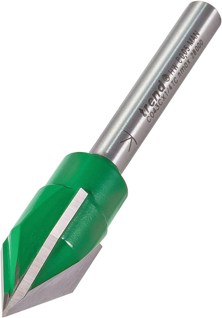 Trend CraftPro Triple Flute Engraver Router Cutter Bit, 1/4 Inch Shank, 15.1 mm Cut Diameter & 60 Degree V Groove