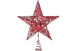 AKOAK Sparkly Mini Hollow Christmas Tree Top Star - Christmas Tree Decoration or Indoor Party Home Decor (Red, 5.9 inches)