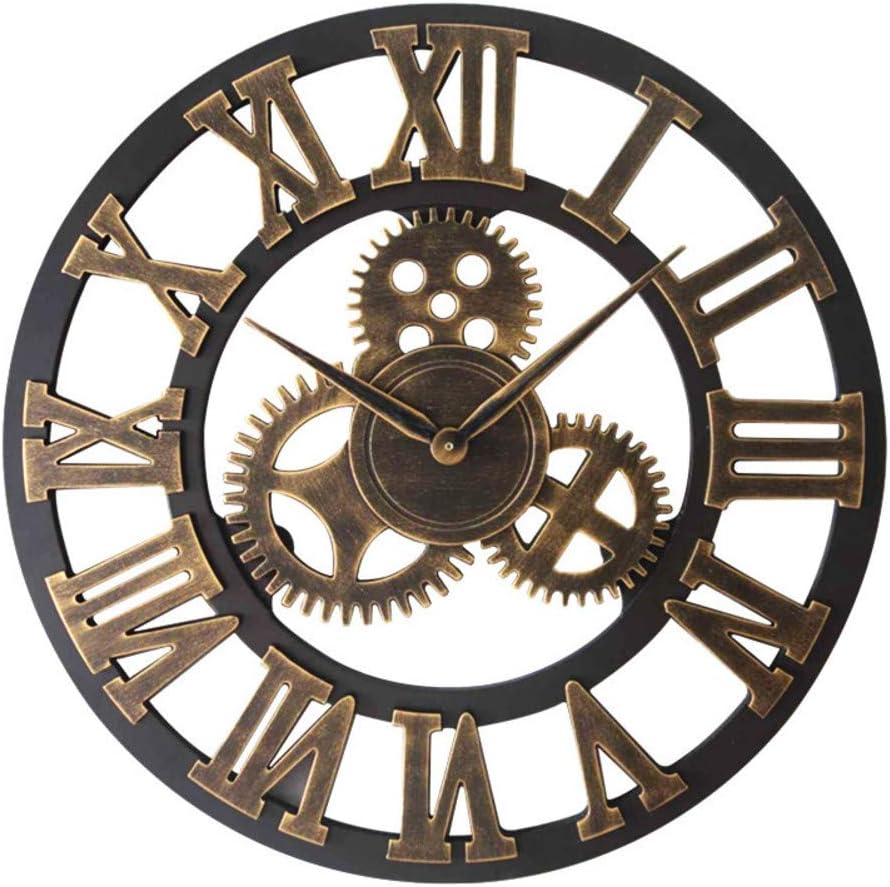 MUZIDP Wooden Wall Clock,Creative Vintage Round Single-Sided Gear Wall Clock,Bar Living Room Decorative Wall Clock-R 80cm(31inch)