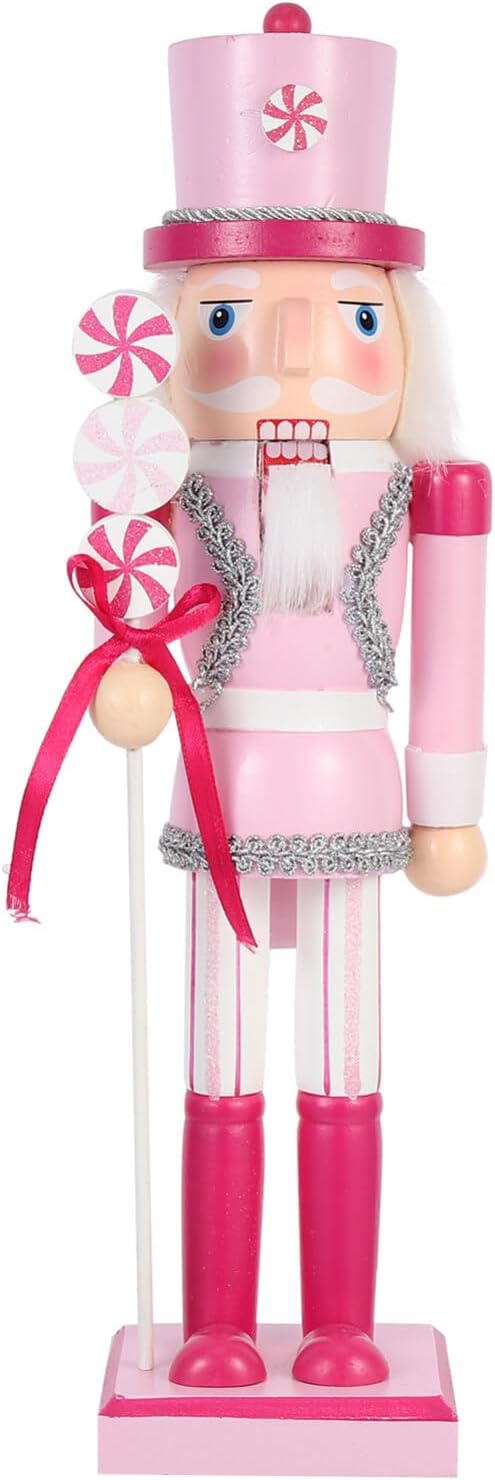 Nutcrackers - BESPORTBLE 35CM Christmas Nutcracker Soldier, Wooden Nutcracker Figure, Pink Nutcracker Soldier Festive Glitter Ornament for Christmas Party