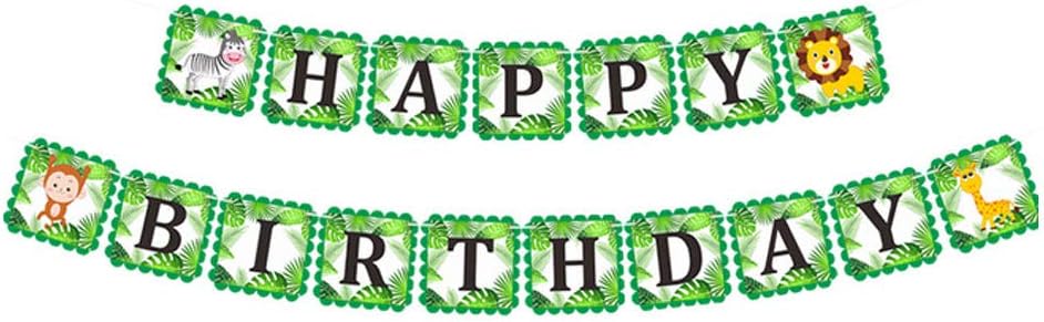 Jungle Animals Square Happy Birthday Banner Decoration Set for Woodland Garland Forest Theme Birthday Festival Party