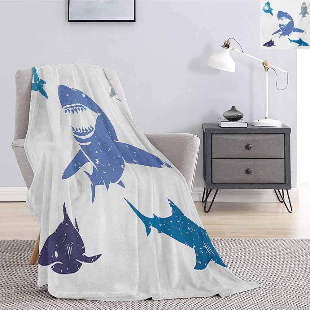 Luoiaax Shark Comfortable Large Blanket Grunge Style Big and Small Sharks with Open Mouths Predator Jaws Dangerous Image Microfiber Blanket Bed Sofa or Travel W70 x L90 Inch Royal Blue