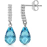 14k White Gold Diamond Dangle Earrings with Blue Topaz