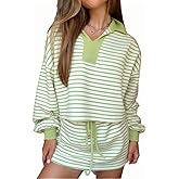 Kodaruber Women Striped 2 Piece Skirt Sets Long Sleeve Sweatshirt Mini Skirts Workout Set Gym Outfits