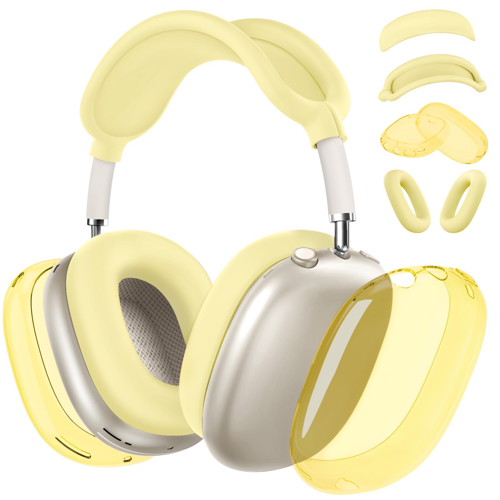 Photo 1 of [4 in 1] Silicone Case Cover for AirPods Max, Clear Soft TPU Ear Cups Cover/Ear Pad Case Covers/Headband Covers Transparent Accessories for Apple AirPods Max (2024/2020)(USB-C/Lightning), Yellow
