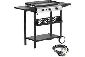 ADREAK 3 Burner BBQ Gas Griddle, 25.6 Inch Stainless Steel Portable Detachable Propane Griddle, 30,000 BTU Flat Top Barbecue Grill with Side Shelves for Camping