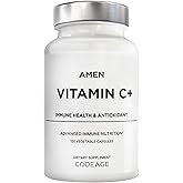Amen Vitamin C+ Supplement with Zinc, Bioflavonoids, Quercetin, Rose HIPS, Elderberry – Vegan, Non-GMO – 2 Months Supply - 120 Capsules