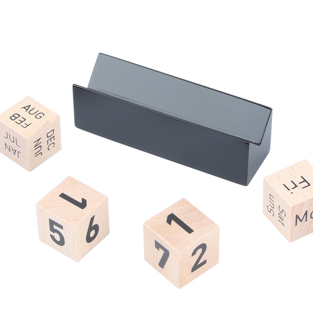 Lodabodkin Creative Wooden Cubes Perpetual Calendar, Desk Organizers Decorations