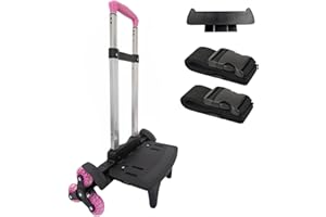 HAPBOBY Lightweight Foldable Backpack Trolley – Pink 3-Wheel Rolling Hand Truck with Strap, Portable Folding Cart for Backpack, Travel, Commuting, and Daily Utility Use