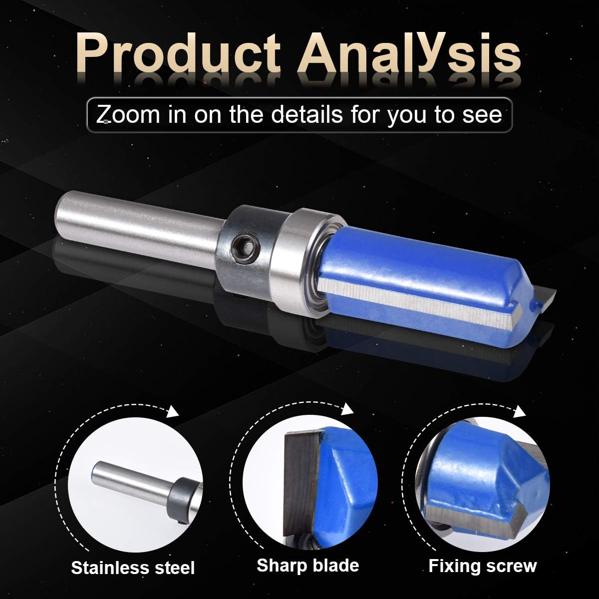 KATUR Woodworking Trimming Cutter Top Bearing Flush Trim Pattern Router Bit Milling Cutter Router Bit 1/4 Inch Shank with Alloy Blade Carbon Steel(1/4" Shank,1/2" Tooth width,25mm Tooth depth) - Image 4