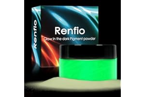 Renfio Glow Powder, 3.5oz 100g Glow in The Dark Face Paint Mica Powder, Fluorescent Luminous Resin Pigment Dye for Supplies, Gel Nail Polish, Slime, Art Painting, Halloween Party - White to Green