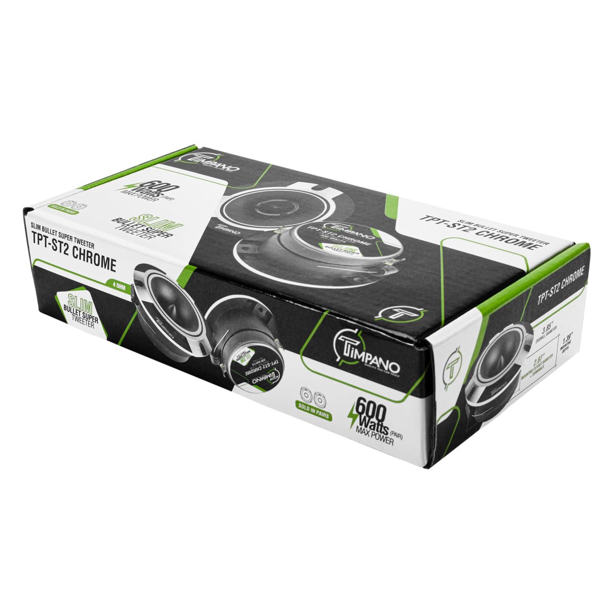 Timpano TPT-ST2 Chrome Slim Super Tweeter, 600 Watts 4 Ohm, 105 dB, 1 in Voice Coil, 3.85 inch Pro Car Sound System Bullet Tweeters (Pair)
