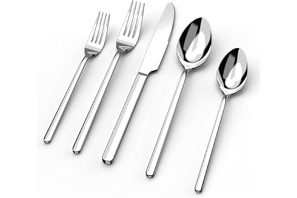 KINGSTONE Silverware Set, 20 Piece Flatware Cutlery Set for 4, 18/10 Stainless Steel Silverware Mirror Polished Dishwasher Safe for Home, Restaurant, Wedding, Party(Silver, 20 pieces for 4)