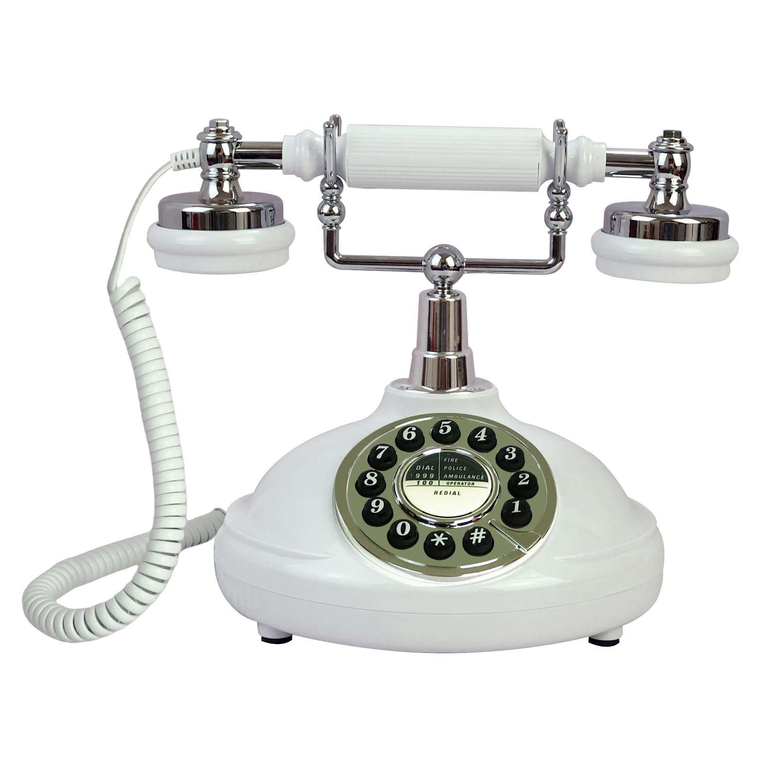 TelPal Retro Corded Landline Phone, White Classic Vintage Old Fashion Telephone for Home & Office, Wired Antique Home Phone Gift for Seniors (Push Button)