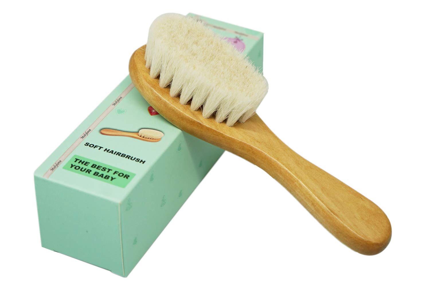 Molylove Baby Hair Brush with Wooden Handle and Super Soft Goat Bristles for Newborns & Toddlers : Baby
