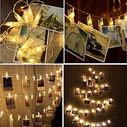 MZD8391 Upgraded 40 Photo Clips String Lights Battery Operated Fairy String Lights with Clips for Hanging Photo Holder, Cards, Artwork, Dorm Wall Bedroom Decorations