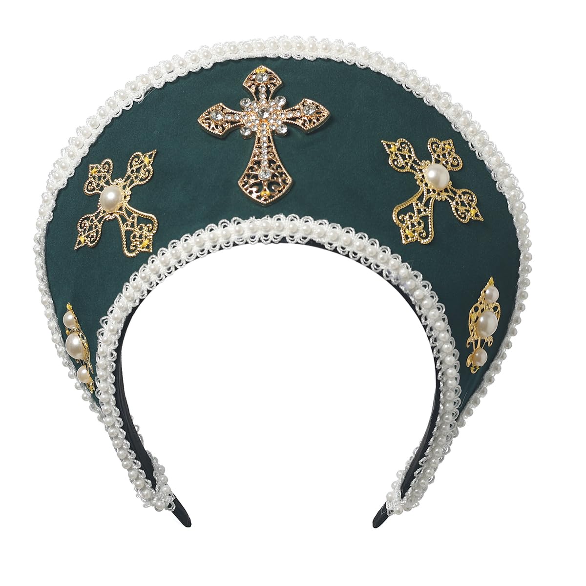 BPURB Tudor Queen Coronet Hooded Hat for Women Anne Boleyn Hat Headwear Elizabethan Headwear French Royal Headband for Cosplay Party