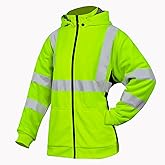 PALAMLY High Visibility Safety Sweatshirt for Women Reflective Fleece Inner Hi Vis Construction Work Hoodie with Detachable Hat Full Zip