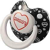 Adult Sized Pacifier Large Shield: Butterfly Shaped Cute Printed Binky - Soft Silicone Paci with Case White and Black