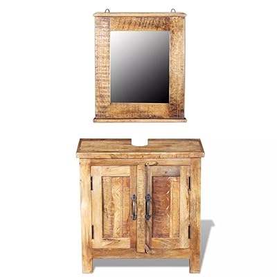 Tidyard Vintage Bathroom Vanity Cabinet with Mirror, Solid Mango Wood