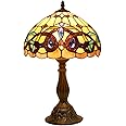 WERFACTORY Tiffany Style Table Lamp Stained Glass Serenity Victorian Bedside Lamp Desk Reading Light 12X12X18 Inches Decor Bedroom Living Room Home Office S021 Series