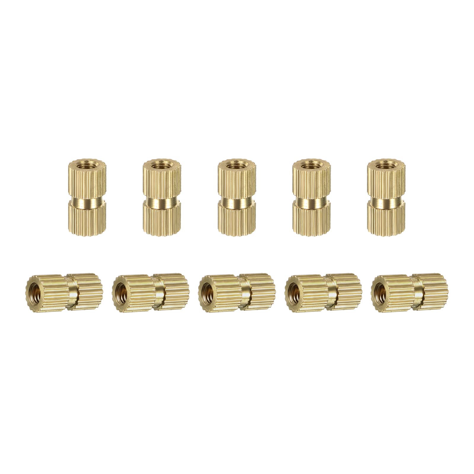 DTGN M3x10x5mm(IDxLxOD) Knurled Insert Nuts - 100 Pack - Good for Plastic Shells - Brass Female Thread Heat Set Inserts Embedment Nut