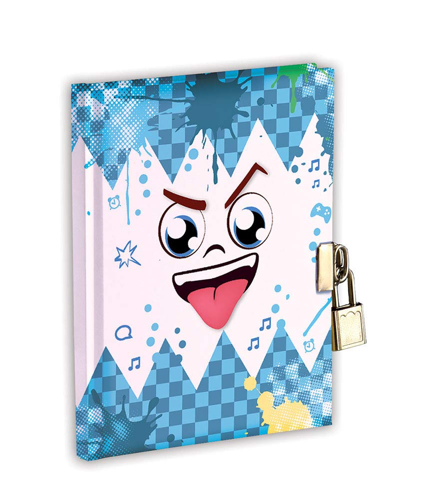 Secret Diary with Metal Lock and 2 Keys Size 14.5 x 18.64 cm White Equivalent to 128 Pg A Special Diary for Boys a Friend to Write Friendships Thoughts Loves, Blue Face