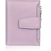 FT FUNTOR Small Wallet for Women Genuine Leather Bifold Compact RFID Blocking Zipper Pocket Ladies Credit Card Slots Purse with ID Window (Lychee Light Purple)