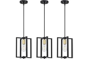 Dolaimy House 3 Pack 1-Light Farmhouse Rustic Vintage Gold Hanging Pendant Industrial Kitchen Island Semi Flush Mount Ceiling Light Black Finish Fixture for Dining Room Hallway Entryway Bedroom