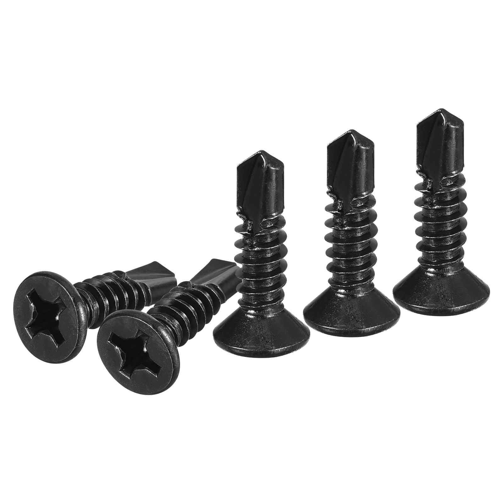 DTGN 100Pcs ST6.3x25mm Self Drilling Screws, 410 Stainless Steel Flat Head Phillips Sheet Metal Screw - Good for Wood to Metal, Furniture - Black — image 1
