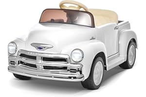 Joywhale 12V Kids Ride on Car Licensed Chevrolet 3100 Pickup Battery Powered Motorized Electric Car, with 7AH Big Battery, 2.4G Remote Control, 3-Speeds, Storage Space, Music, Retro Style, White
