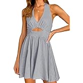 Inorin Womens Summer Sleeveless Halter V Neck Backless Cut Out Sexy Casual Party Swing Flared Mini Dress