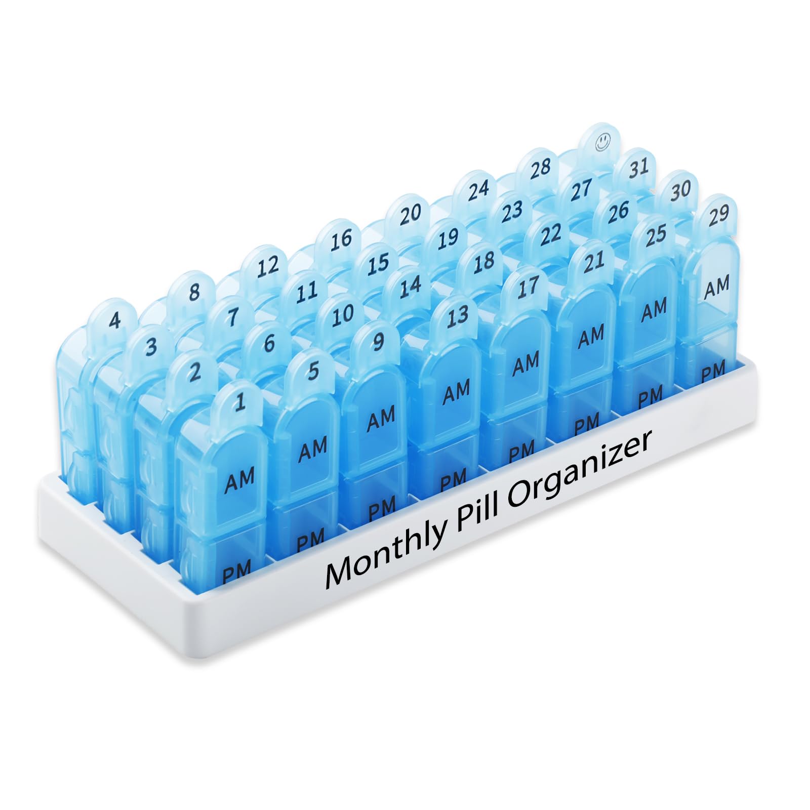Photo 1 of Daviky Monthly Pill Organizer 2 Times a Day, 30 Day Pill Box AM PM with Separate Container, One Month Medicine Case Twice a Day to Hold Vitamins, Supplements and Medication (Blue)